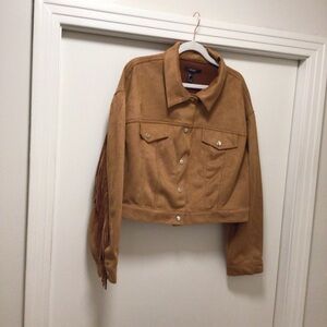 Womens Forever 21 Faux Suede Fringe Jacket